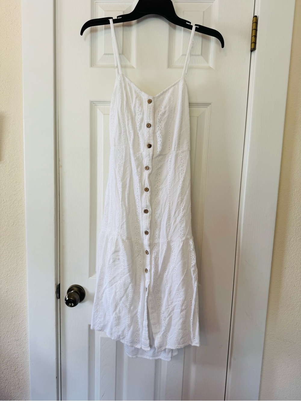 Brave Soul London White Embroidered Eyelet Button Front Mini Dress S Boho